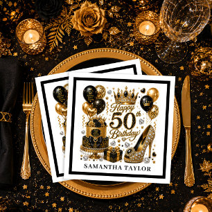 Luxury Gold And Black Sparkle 50th Birthday Party Napkin