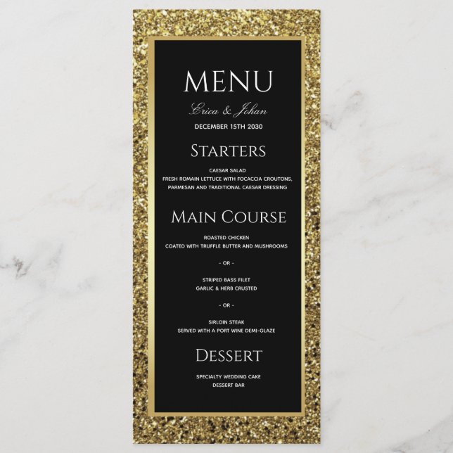 Luxury Gold and Black Wedding Menu (Front)