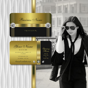 Luxury Gold and Black with Sparkling Diamonds Busi Business Card