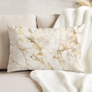 Luxury Gold and White Marble Accent Pillow