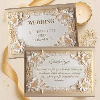 Luxury Gold Baroque Grandeur White Tulips Florals Thank You Card