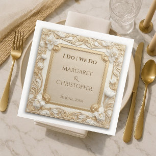 Luxury Gold Baroque Wedding White Tulips Vintage  Napkin