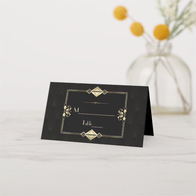  Luxury Gold Black Art Deco 1920s Wedding  Place Card (Back)