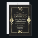 Luxury Gold Black Art Deco Fleur-de-Lis Wedding Invitation<br><div class="desc">Luxury Art Deco Great Gatsby style design. It features Art Deco style shape,  ornaments and divider,  gorgeous vintage fonts; on the back: gold Art Deco pattern on black background. Use Personalize tool to add your info. For matching items,  please,  visit my Glam Royal Gold Black Collection.</div>