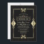 Luxury Gold Black Art Deco Fleur-de-Lis Wedding Invitation<br><div class="desc">Luxury Art Deco Great Gatsby style design. It features Art Deco style shape,  ornaments and divider,  gorgeous vintage fonts; on the back: gold Art Deco pattern on black background. Use Personalize tool to add your info. For matching items,  please,  visit my Glam Royal Gold Black Collection.</div>