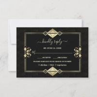 Luxury Gold Black Art Deco Fleur-de-Lis Wedding