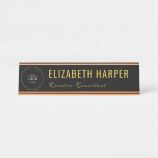 Luxury Gold & Black Business Logo Custom Desk Name Plate