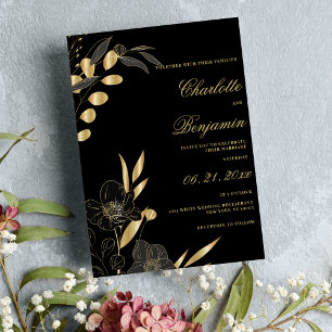 Luxury gold black elegant floral theme wedding invitation