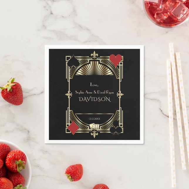 Luxury Gold Black Gatsby Style Roaring 20s Wedding Napkin (Insitu)