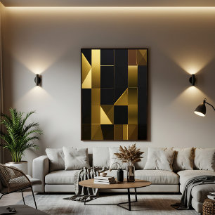 Luxury Gold Black Geometric Mosaic Canvas Print