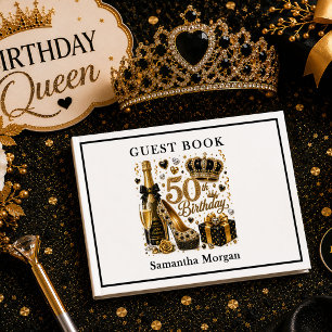 Luxury Gold Black Glitter 50th Birthday Party Gues Guest Book