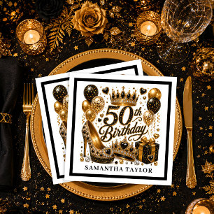 Luxury Gold Black Glitter 50th Birthday Party Napk Napkin