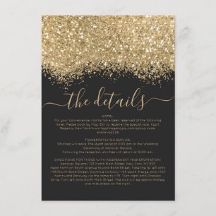 Luxury Gold Black Glitter Confetti Wedding Details Enclosure Card