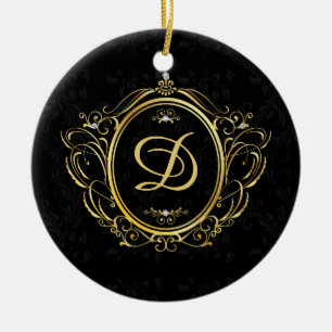 Luxury gold black monogram ceramic ornament