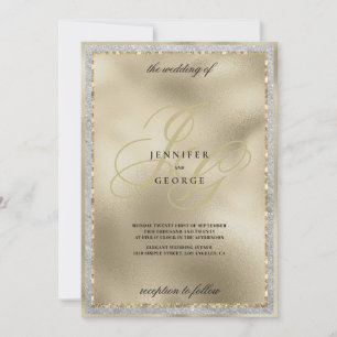 Luxury gold black monogram initial wedding  invitation