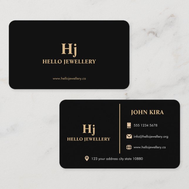 Luxury Gold Black Monogram Minimal Business Card (Front/Back)