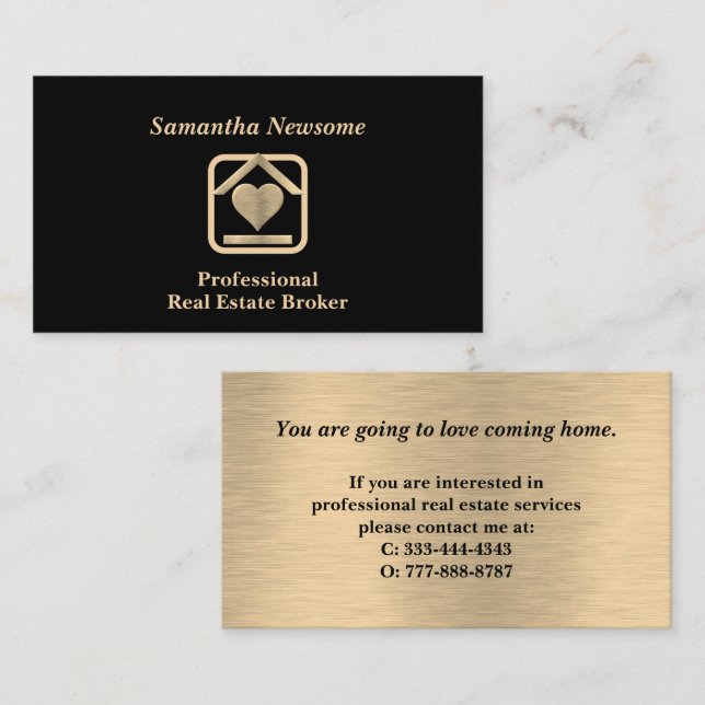 Luxury Gold & Black Real Estate Business Card (Front/Back)