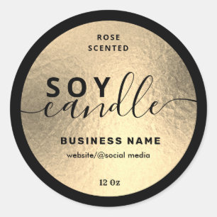 Luxury gold black script soy candle label