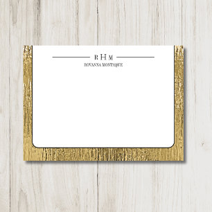 Luxury Gold Black Texture Lined Name Three Initial Card