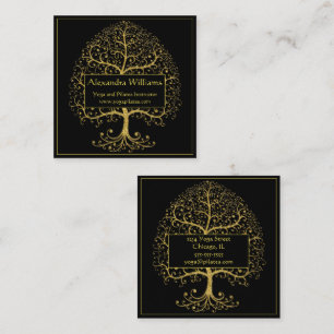 Luxury Gold Black Tree of Life Personalized Square Business Card