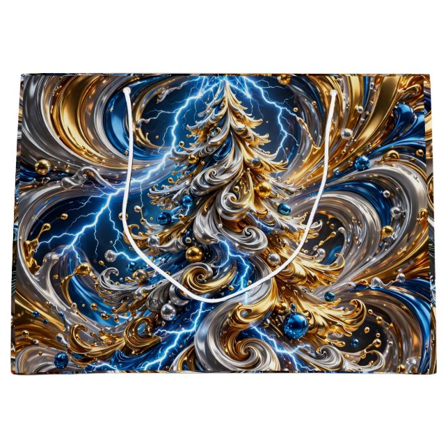 Luxury Gold Blue Molten Snowflake Large Gift Bag (Front)