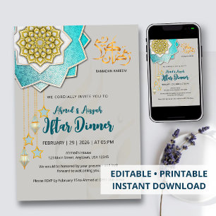 Luxury Gold & Blue Ramadan Iftar Invitation