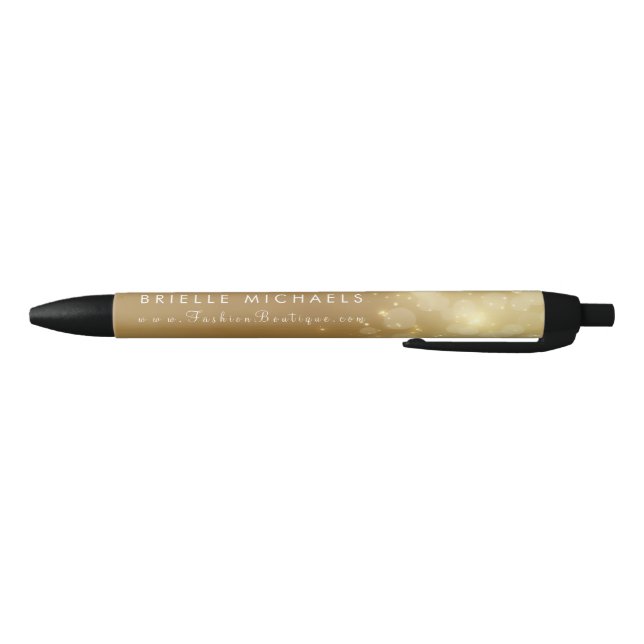 Luxury Gold Bokeh Sparkle Glamour Boutique Black Ink Pen (Bottom)