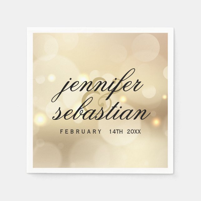 Luxury gold bokeh WEDDING MONOGRAM Napkin (Front)