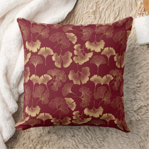 Luxury Gold Botanical in Red for Chic Style Throw Pillow