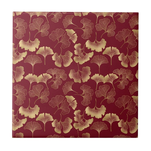 Luxury Gold Botanical in Red for Chic Style Tile (Front)