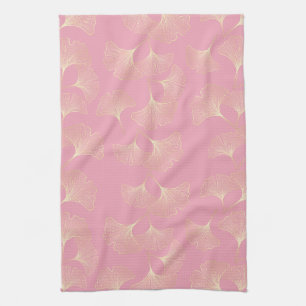 Luxury Gold Botanical Leaves Blush Pink Pattern Kitchen Towel