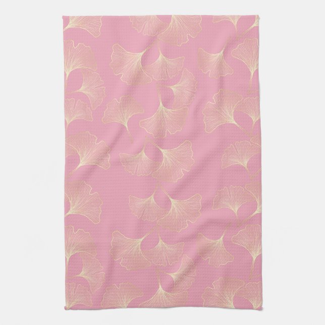 Luxury Gold Botanical Leaves Blush Pink Pattern Kitchen Towel (Vertical)