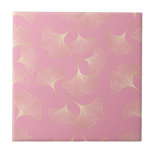 Luxury Gold Botanical Leaves Blush Pink Pattern Tile