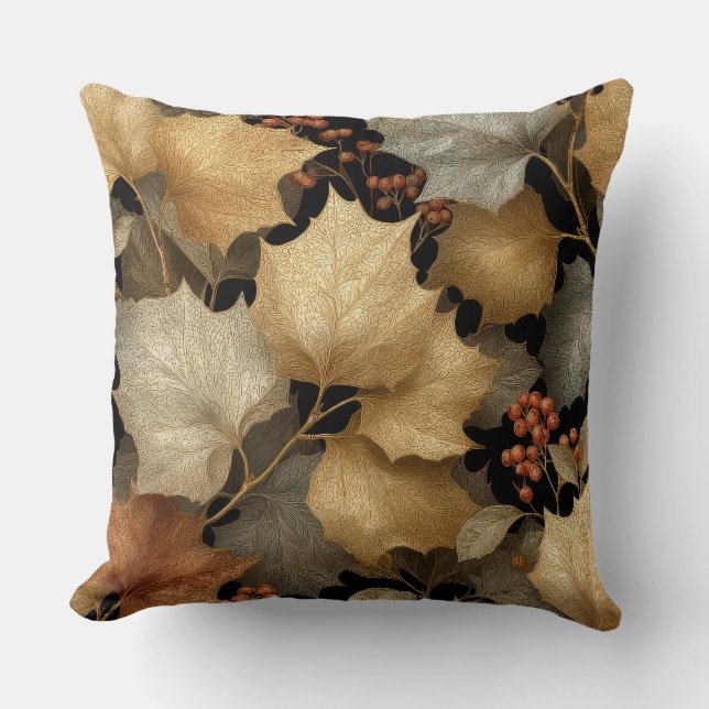 Luxury Gold Botanical Leaves Throw Pillow (Front)