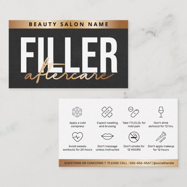 Luxury Gold Botox Filler Instruction Aftercare  Bu Business Card (Front/Back)