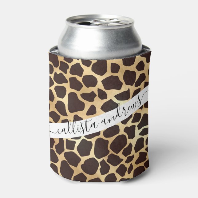 Luxury Gold Brown Giraffe Animal Print Pattern Can Cooler (Can Front)