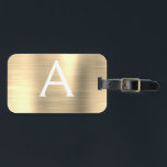 Luxury Gold Brushed Metal Monogram Name Initial Luggage Tag<br><div class="desc">Luxury Gold Brushed Metal Foil Monogram Name and Initial Luggage Tag. This bag tag is perfect for Back to School,  Work,  or Travelling.</div>