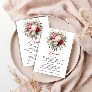 Luxury Gold Burgundy Floral Wedding Details Enclosure Card