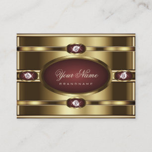 Luxury Gold Burgundy Gradient and Faux Rhinestones Business Card