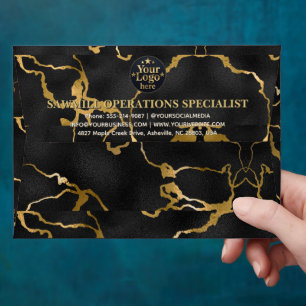 Luxury Gold Business Logo Return Address Navy Blue Envelope