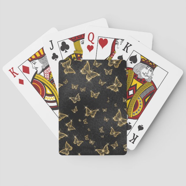 Luxury gold butterflies on black background playing cards (Back)