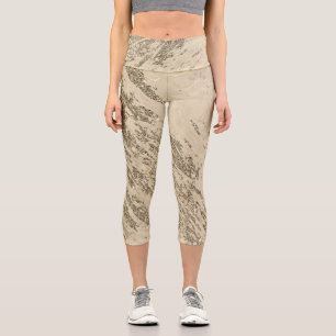 Luxury Gold Champagne Glitter Marble Capri Leggings