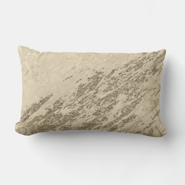 Luxury Gold Champagne Glitter Marble Cotton Lumbar Pillow (Front)