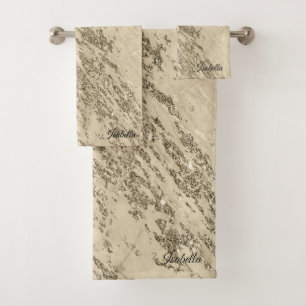 Luxury Gold Champagne Glitter Marble Customize Bath Towel Set