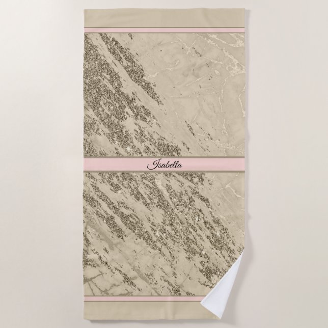 Luxury Gold Champagne Glitter Marble Customize Beach Towel (Front)