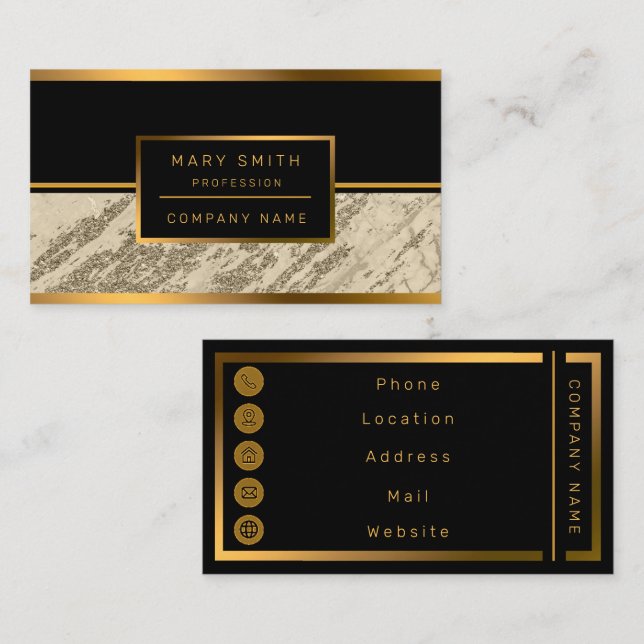 Luxury Gold Champagne Glitter Marble Customize Business Card (Front/Back)