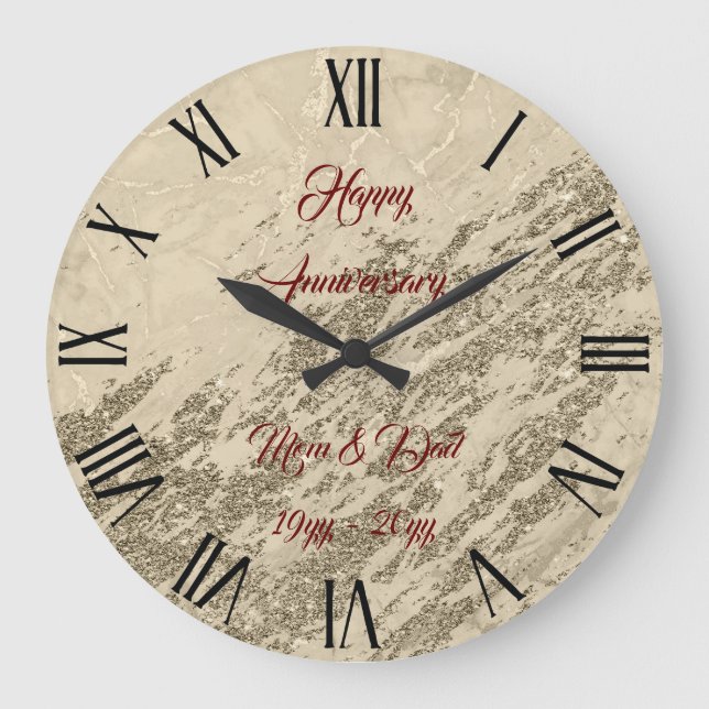 Luxury Gold Champagne Glitter Marble Customize Large Clock (Front)
