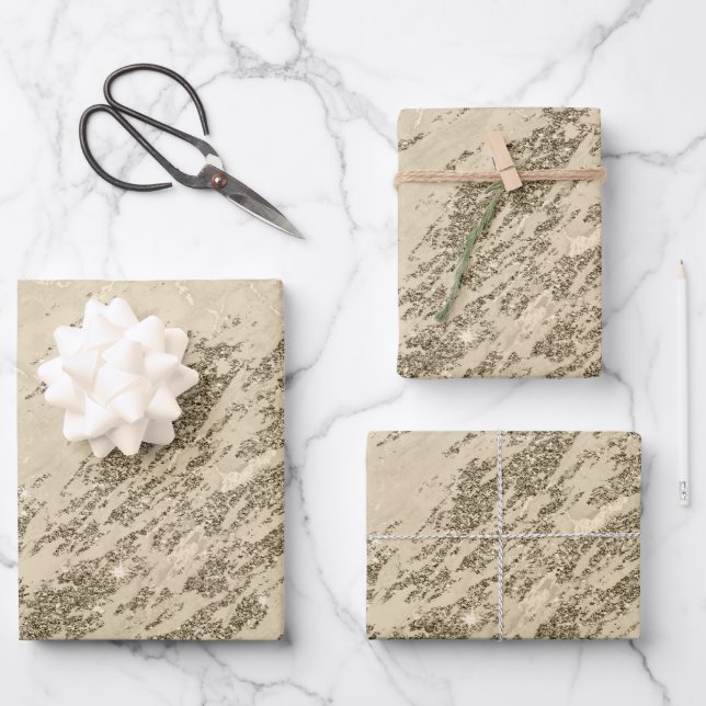 Luxury Gold Champagne Glitter Marble Customize Wrapping Paper Sheet (Front)