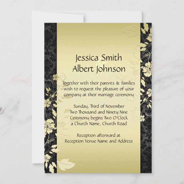 Luxury Gold Cherry Blossom Damask Wedding Invite (Front)