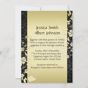 Luxury Gold Cherry Blossom Damask Wedding Invite